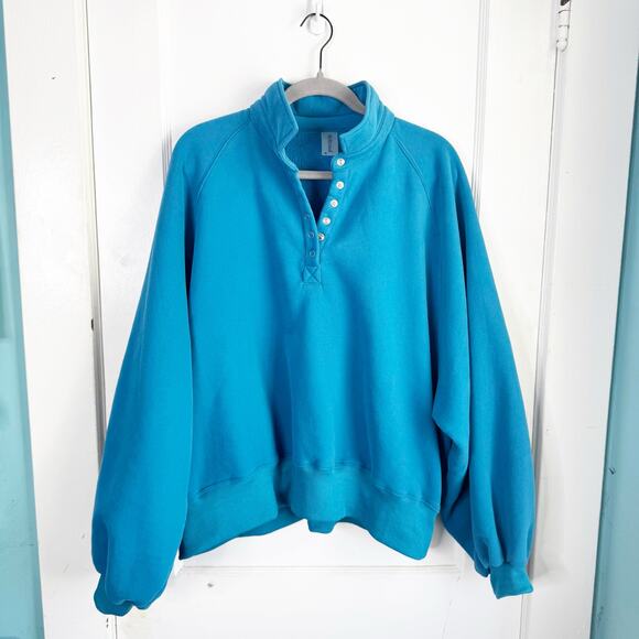 Altar’d State Revival Peak Balloon Sleeve Pullover Blue Notched Funnel Neck XL - Picture 1 of 14